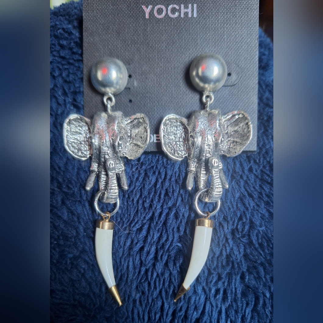 Yochi Silver Tone Elephant Earrings